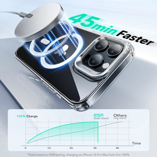 ESR - Classic Hybrid HaloLock Kickstand - iPhone 16 Pro Max - Clear Black