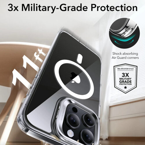 ESR - Classic Hybrid HaloLock Kickstand - iPhone 16 Pro - Grey Clear