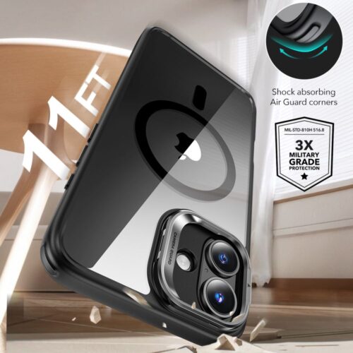 ESR - Classic Hybrid HaloLock Kickstand + Tempered Glass - iPhone 16 - Clear Black