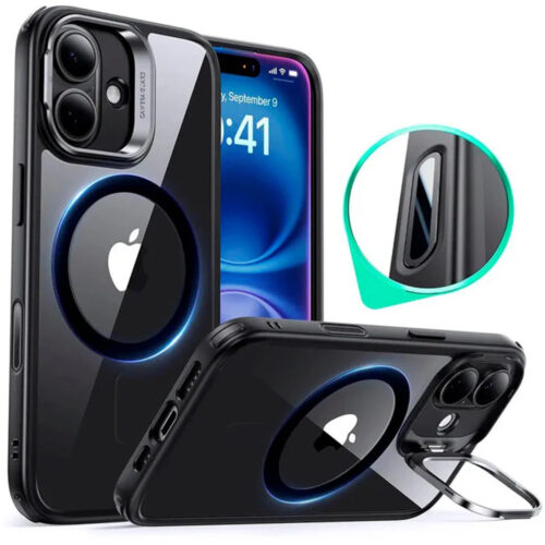 ESR - Classic Hybrid HaloLock Kickstand - iPhone 16 - Clear Black