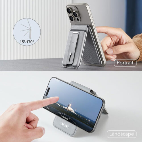ESR - Desk Holder HaloLock Findmy Wallet - Artificial Leather Wallet Stand - Natural Titanium