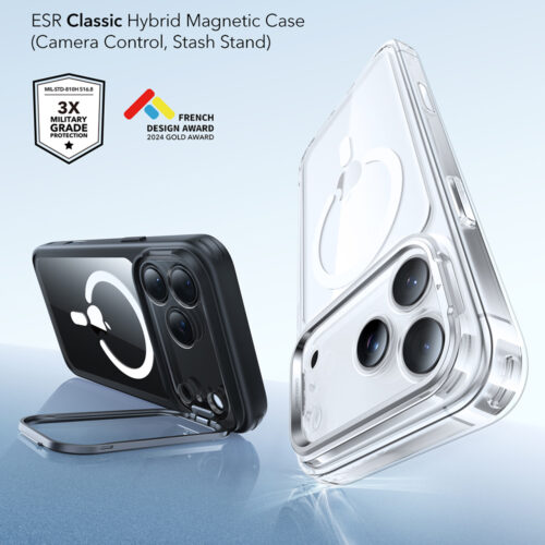 ESR - Classic Hybrid HaloLock Kickstand - iPhone 17 Pro - Clear Black