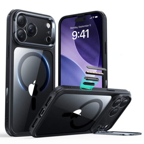 ESR - Classic Hybrid HaloLock Kickstand - iPhone 17 Pro - Clear Black