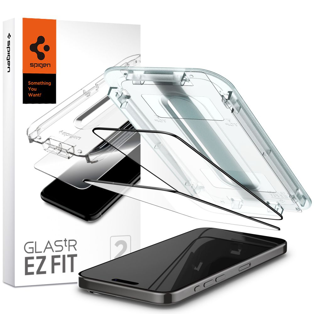 Spigen - (2 pack) Glas.tR EZ-FIT (AGL06893) - iPhone 15 Pro - Black Spigen - (2 pack) Glas.tR EZ-FIT (AGL06893) - iPhone 15 Pro - Black
